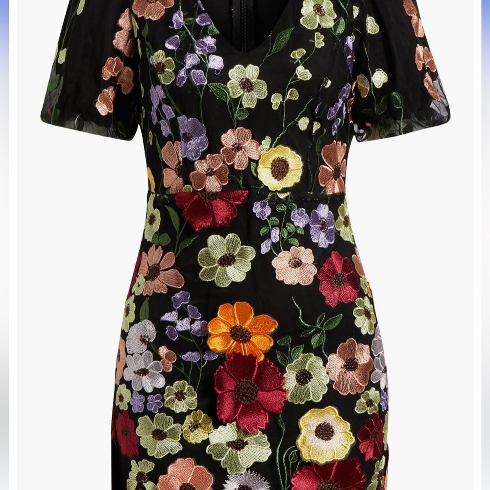 Adelyn Rae Sheath Mini Dress with Puff Sleeves in Red and Pink